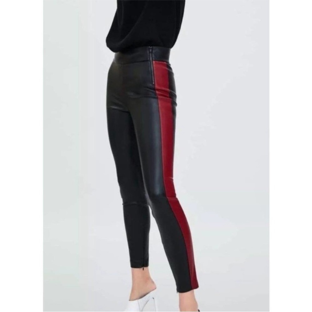 Zara Trafaluc Black & Red Faux Leather Leggings | small